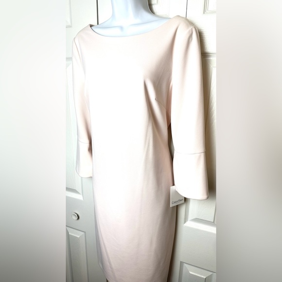 New CALVIN KLEIN Split Sleeve Sheath Dress Blossom Pale Pink Blush Wedding Work - Picture 6 of 15